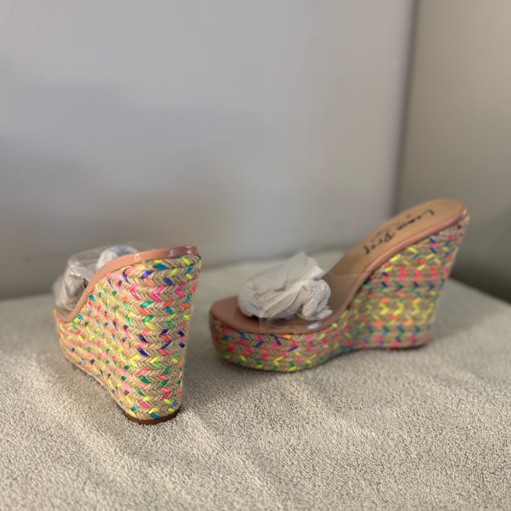 Lemon Drop by Privileged Multicolor and Clear Woven Wedges